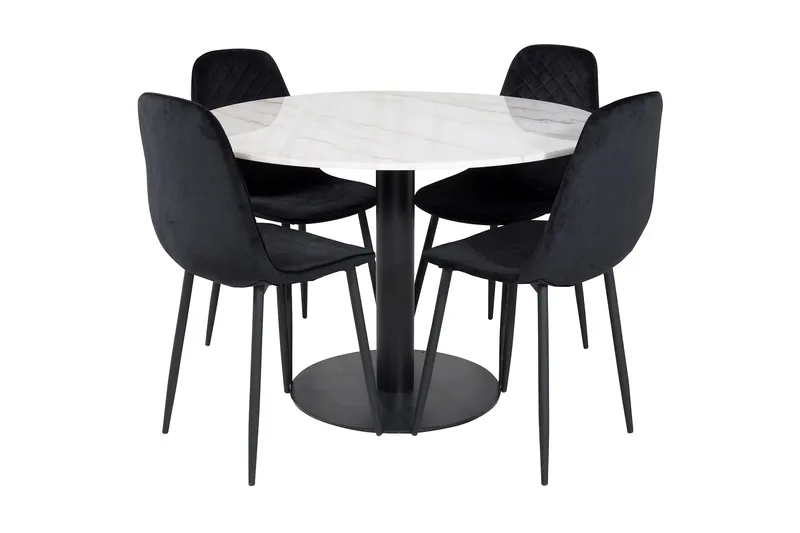Admira Spisegruppe 106 cm Rund inkl. 4 Ypas Stoler, Marmor/Hvit/Svart