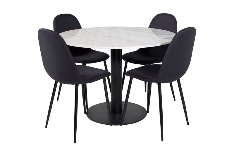 Admira Spisegruppe 106 cm Rund inkl. 4 Ypas Stoler, Marmor/Hvit/Svart