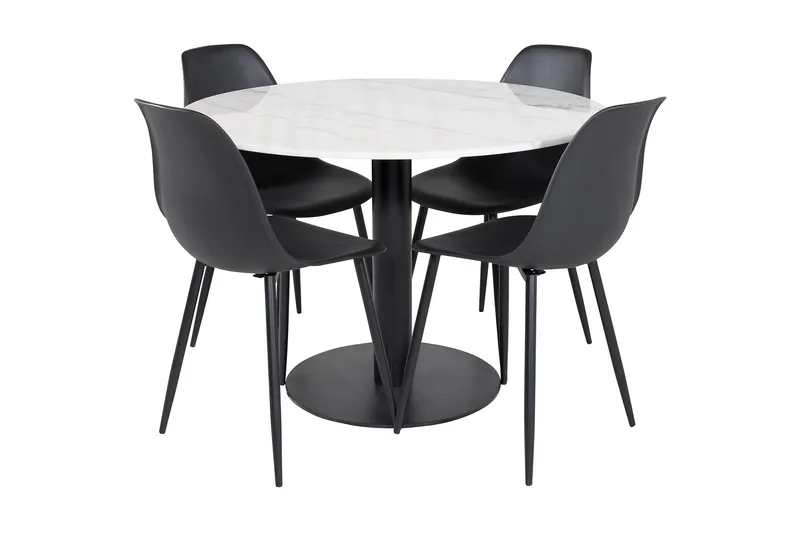 Admira Spisegruppe 106 cm Rund inkl. 4 Ypas Stoler, Marmor/Hvit/Svart