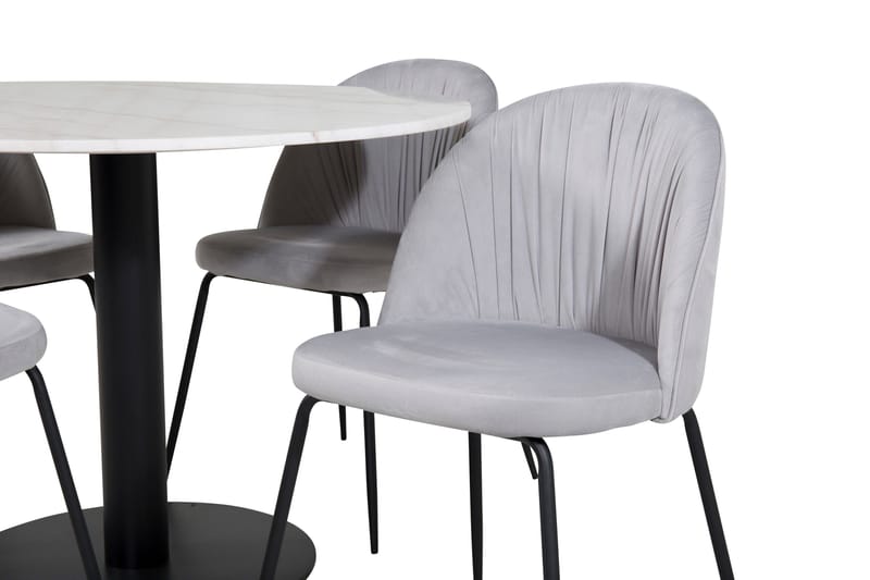 Admira Spisegruppe 106 cm Rund Marmor inkl. 4 Foyos Stoler - Hvit/Svart/Grå - Møbler - Bord - Spisegrupper