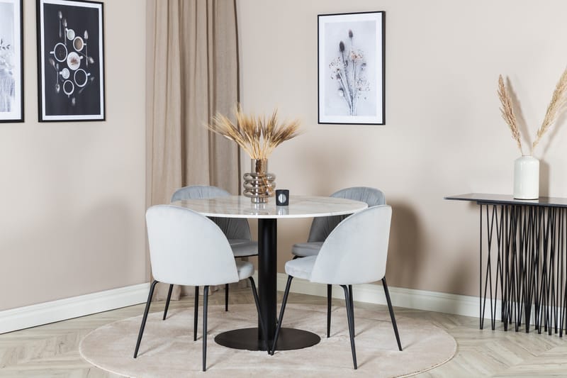 Admira Spisegruppe 106 cm Rund Marmor inkl. 4 Foyos Stoler - Hvit/Svart/Grå - Møbler - Bord - Spisegrupper