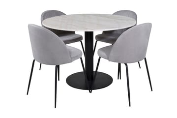 Admira Spisegruppe 106 cm Rund Marmor inkl. 4 Foyos Stoler - Hvit/Svart/Grå - Møbler - Bord - Spisegrupper