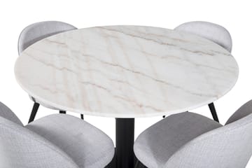 Admira Spisegruppe 106 cm Rund Marmor inkl. 4 Sedavi Stoler - Hvit/Svart/Grå - Møbler - Bord - Spisegrupper
