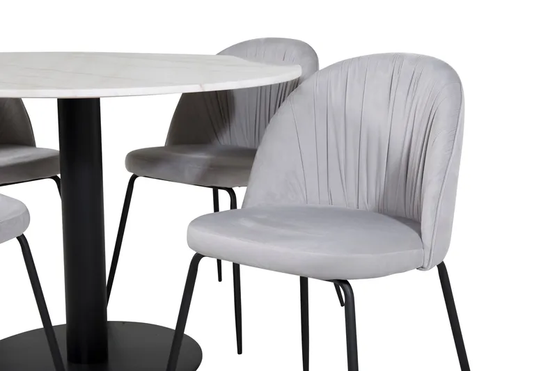 Admira Spisegruppe 106 cm Rundt Marmor inkl. 4 Foyos Stoler - Hvit/Svart/Grå - Møbler - Bord - Spisegrupper