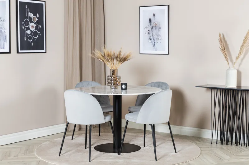 Admira Spisegruppe 106 cm Rundt Marmor inkl. 4 Foyos Stoler - Hvit/Svart/Grå - Møbler - Bord - Spisegrupper