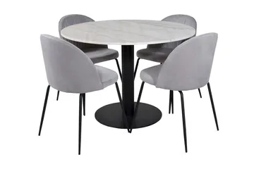 Admira Spisegruppe 106 cm Rundt Marmor inkl. 4 Foyos Stoler - Hvit/Svart/Grå - Møbler - Bord - Spisegrupper