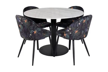 Admira Spisegruppe 106 cm Rundt Marmor inkl. 4 Sedavi Stoler - Hvit/Svart/Blå - Møbler - Bord - Spisegrupper