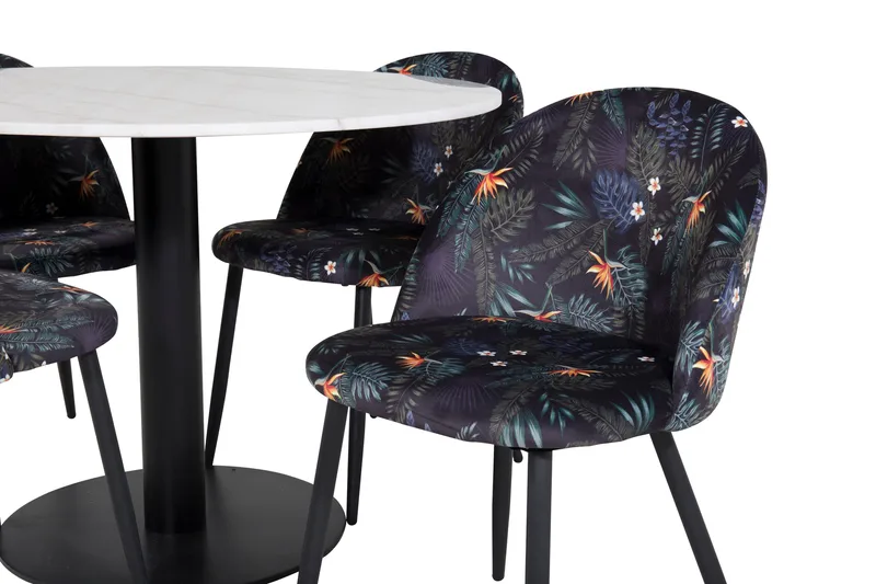 Admira Spisegruppe 106 cm Rundt Marmor inkl. 4 Sedavi Stoler - Hvit/Svart/Blå - Møbler - Bord - Spisegrupper