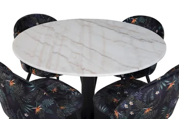 Admira Spisegruppe 106 cm Rundt Marmor inkl. 4 Sedavi Stoler - Hvit/Svart/Blå - Møbler - Bord - Spisegrupper