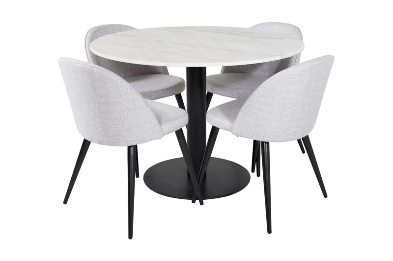 Admira Spisegruppe 106 cm Rundt Marmor inkl. 4 Sedavi Stoler, Hvit/Svart/Grå