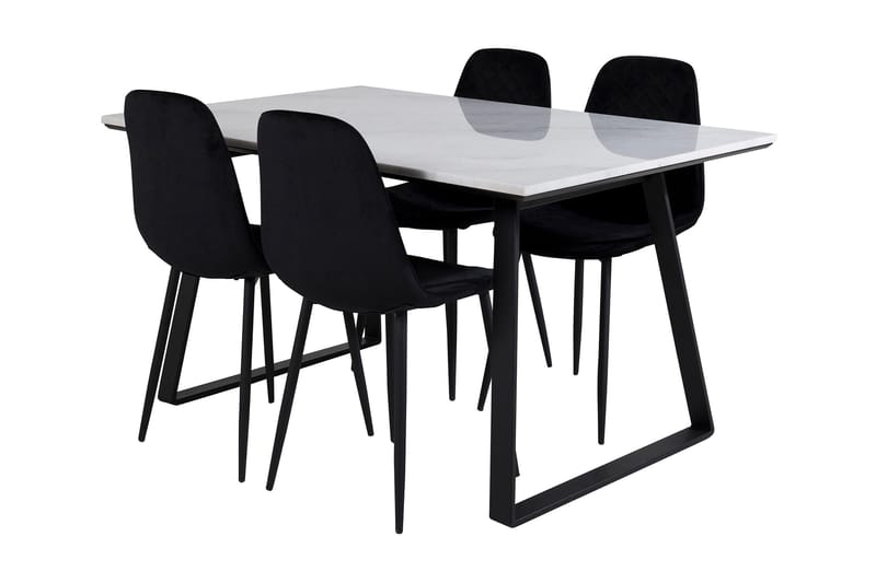 Admira Spisegruppe 140 cm inkl. 4 Ypas Stoler, Marmor/Hvit/Svart