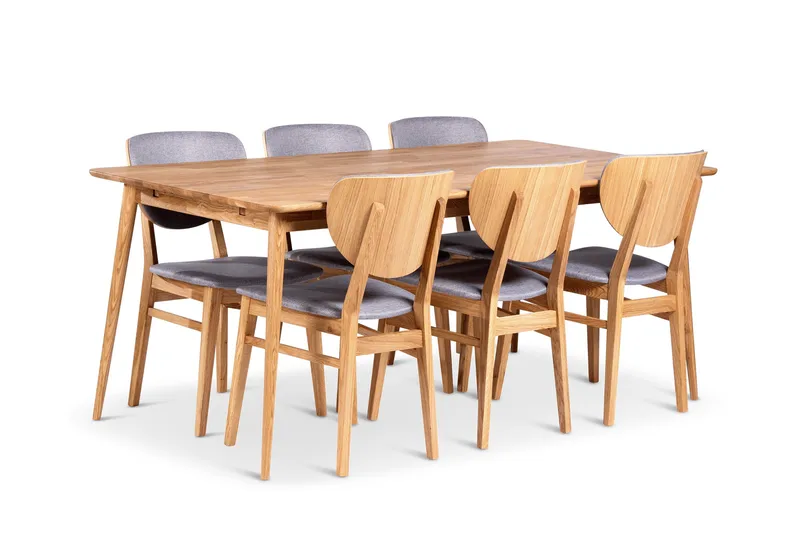 Alborg Spisegruppe 180 cm med 6 Borgholm Stoler i heltre - Lys brun/Natur - Møbler - Bord - Spisegrupper