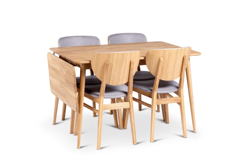 Alborg Uttrekkbar Spisegruppe 120-160 cm med 4 Borgholm Stoler i heltre, Brun/Natur