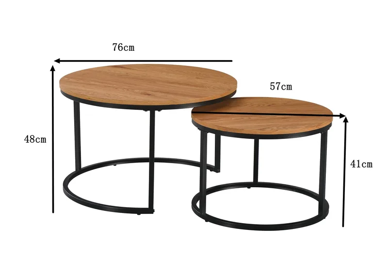 Alex settbord 76 cm rundt - Eik/Svart - Møbler - Bord - Sofabord