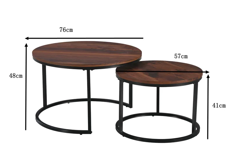 Alex settbord 76 cm rundt - Valnøtt/Svart - Møbler - Bord - Sofabord