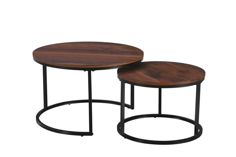 Alex settbord 76 cm rundt - Valnøtt/Svart - Møbler - Bord - Sofabord