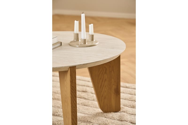Alkha Rundt Sofabord 80 cm i Stein med Tre Ben - Beige - Møbler - Bord - Sofabord