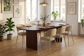 Alma Rektangulær Spisestuegruppe 220 cm – Spisebord med Valnøttutseende og 6 Polstrede Sawako Spisestoler - Brun|Beige - Møbler - Bord - Spisegrupper
