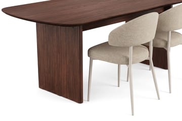Alma Rektangulær Spisestuegruppe 220 cm – Spisebord med Valnøttutseende og 6 Polstrede Sawako Spisestoler - Brun|Beige - Møbler - Bord - Spisegrupper