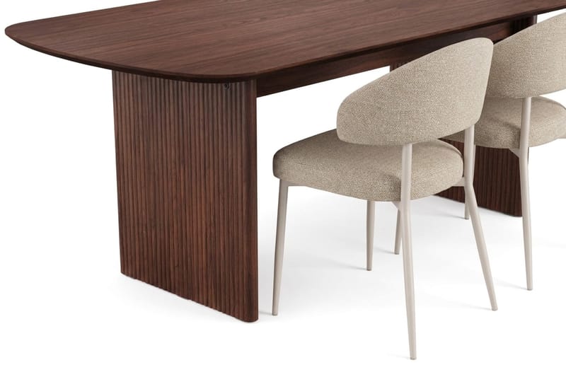 Alma Rektangulær Spisestuegruppe 220 cm – Spisebord med Valnøttutseende og 6 Polstrede Sawako Spisestoler - Brun|Beige - Møbler - Bord - Spisegrupper