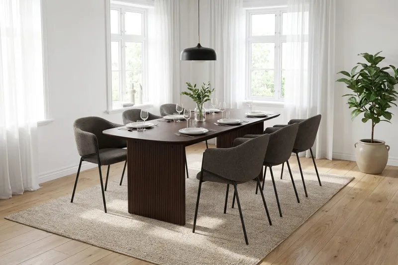 Alma spisegruppe, rektangulær 180 cm, med 6 Filip spisestoler - Røkt eik - Møbler - Bord - Spisegrupper