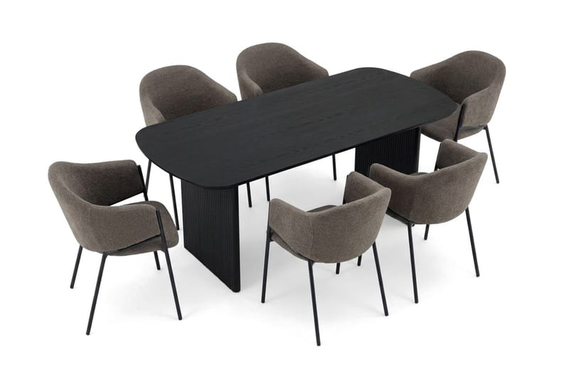 Alma spisegruppe, rektangulær 180 cm, med 6 Filip spisestoler - Svartbeiset eik - Møbler - Bord - Spisegrupper