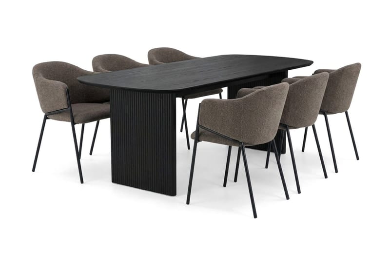 Alma spisegruppe, rektangulær 180 cm, med 6 Filip spisestoler, Svartbeiset eik