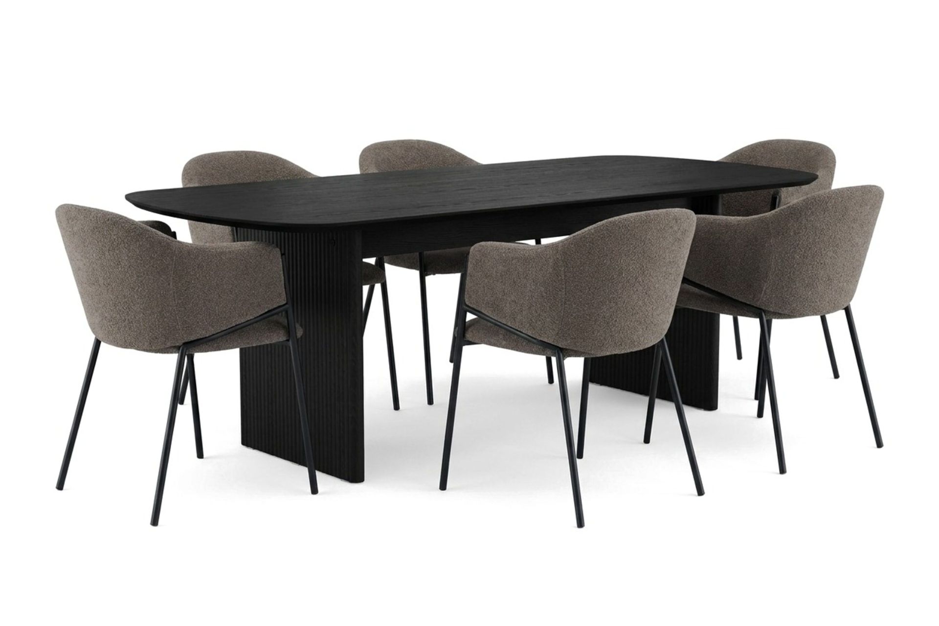 Alma spisegruppe, rektangulær 220 cm, med 6 Filip spisestoler - Svartbeiset eik