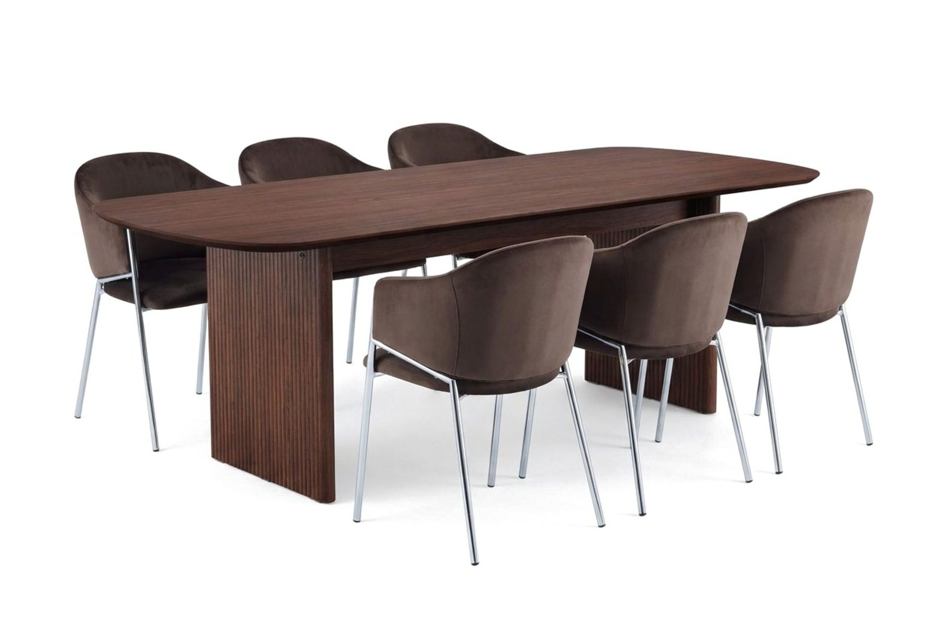 Alma spisegruppe, rektangulær 220 cm, med 6 Filip spisestoler - Valnøtt
