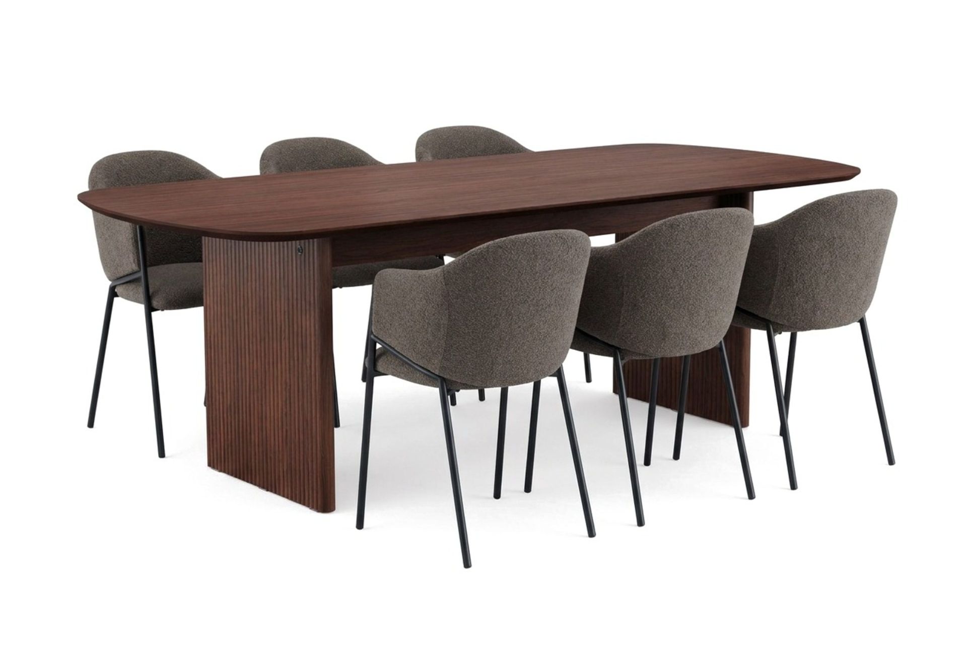 Alma spisegruppe, rektangulær 220 cm, med 6 Filip spisestoler - Valnøtt