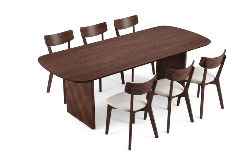 Alma spisegruppe 220 cm rektangulær i valnøtt med 6 Amelia spisestoler med pute - Valnøtt/beige - Møbler - Bord - Spisegrupper