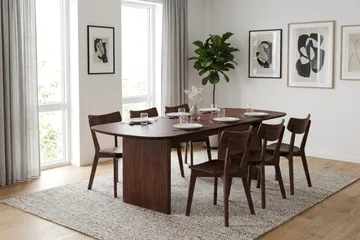 Alma spisegruppe 220 cm rektangulær i valnøtt med 6 Amelia spisestoler - Valnøtt - Møbler - Bord - Spisegrupper