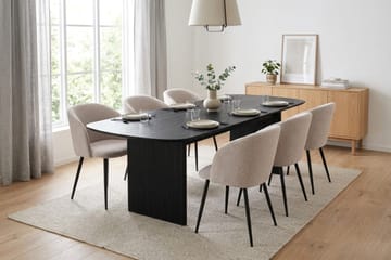 Alma spisegruppe 220 cm rektangulær med 6 Greya spisestoler - Svartbeiset eik - Møbler - Bord - Spisegrupper
