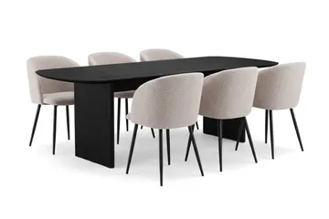 Alma spisegruppe 220 cm rektangulær med 6 Greya spisestoler - Svartbeiset eik - Møbler - Bord - Spisegrupper