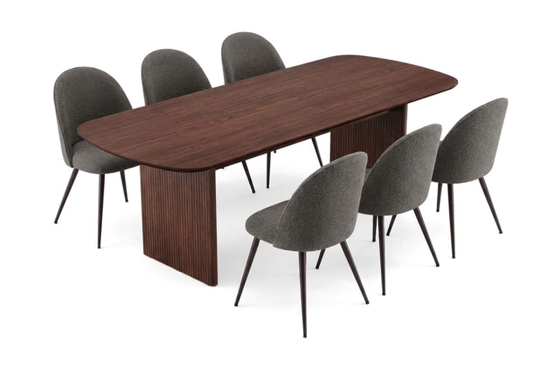 Alma spisegruppe 220 cm rektangulær med 6 Nibe Plus spisestoler - Valnøtt - Møbler - Bord - Spisegrupper