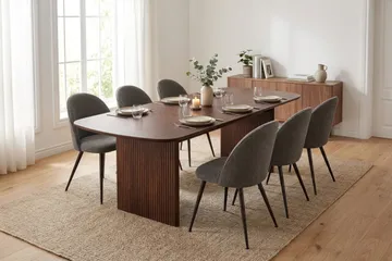 Alma spisegruppe 220 cm rektangulær med 6 Nibe Plus spisestoler - Valnøtt - Møbler - Bord - Spisegrupper