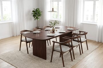 Alma spisegruppe med rektangulært bord på 220 cm i valnøtt og 6 Jolie spisestoler - Valnøtt - Møbler - Bord - Spisegrupper