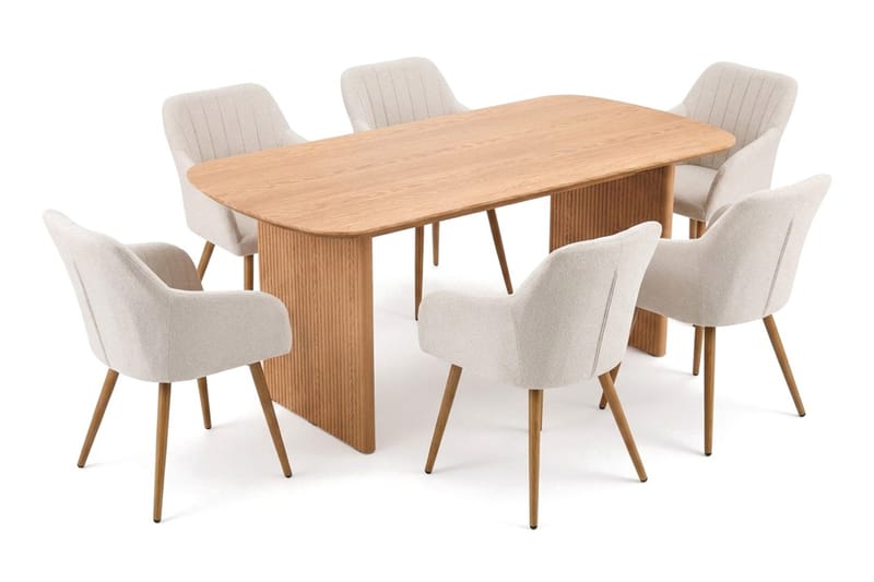 Alma spisegruppe rektangulær 180 cm eik med 6 Filippa spisestoler, Eik