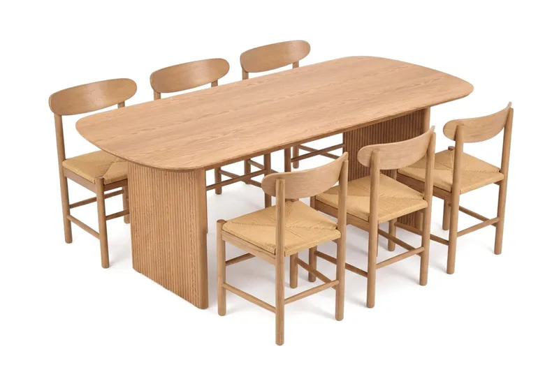 Alma spisegruppe rektangulær 180 cm eik med 6 Malte spisestoler, Eik