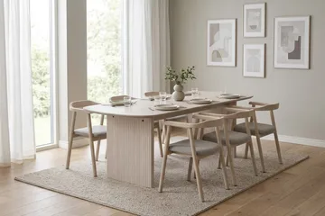 Alma spisegruppe rektangulær 180 cm hvitlasert med 6 Jolie spisestoler - Hvitbeiset eik - Møbler - Bord - Spisegrupper