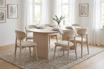 Alma spisegruppe rektangulær 180 cm hvitlasert med 6 Molly spisestoler - Hvitbeiset eik - Møbler - Bord - Spisegrupper