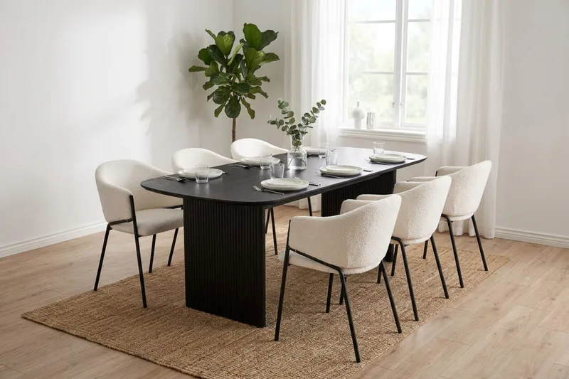 Alma spisegruppe rektangulær 180 cm svart med 6 Filip spisestoler - Svartbeiset eik - Møbler - Bord - Spisegrupper