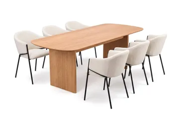 Alma spisegruppe rektangulær 220 cm eik med 6 Filip spisestoler - Eik - Møbler - Bord - Spisegrupper