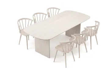 Alma spisegruppe rektangulær 220 cm hvitlasert med 6 Tyrö spisestoler - Hvitbeiset eik - Møbler - Bord - Spisegrupper