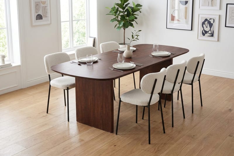 Alma spisegruppe rektangulær 220 cm med 6 Gemmiano spisestoler - Valnøtt - Møbler - Bord - Spisegrupper