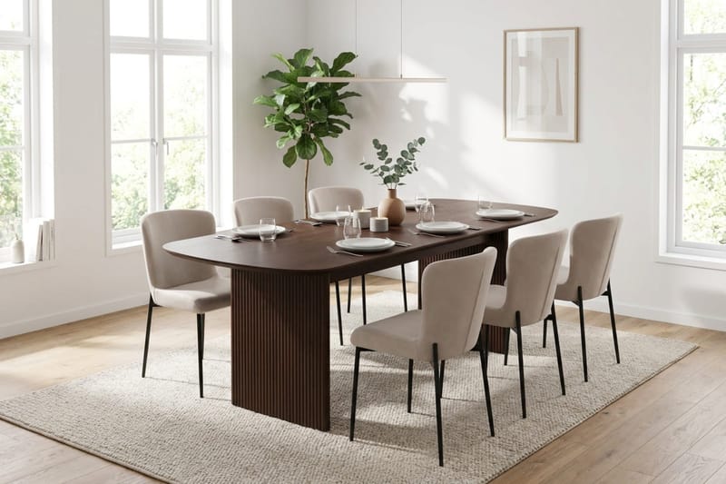 Alma spisegruppe rektangulær 220 cm røkt eik med 6 Elsie spisestoler - Røkt eik - Møbler - Bord - Spisegrupper