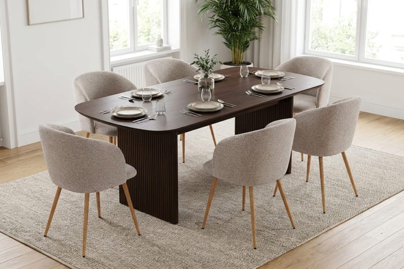 Alma spisegruppe rektangulær 220 cm røkt eik med 6 Greya spisestoler - Røkt eik - Møbler - Bord - Spisegrupper