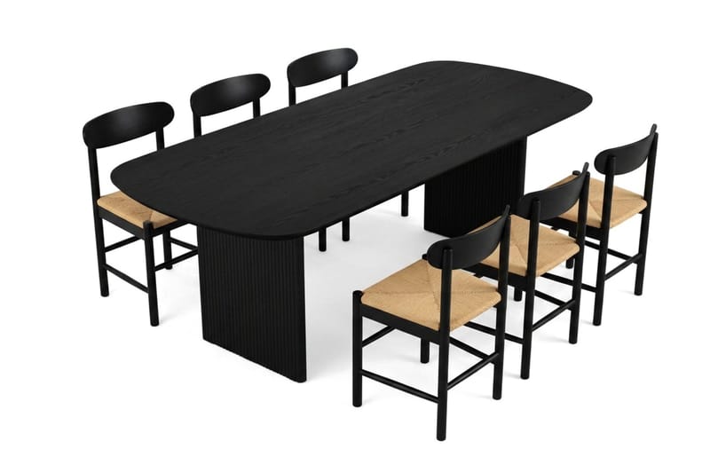 Alma spisegruppe rektangulær 220 cm svart med 6 Malte spisestoler - Svartbeiset eik - Møbler - Bord - Spisegrupper