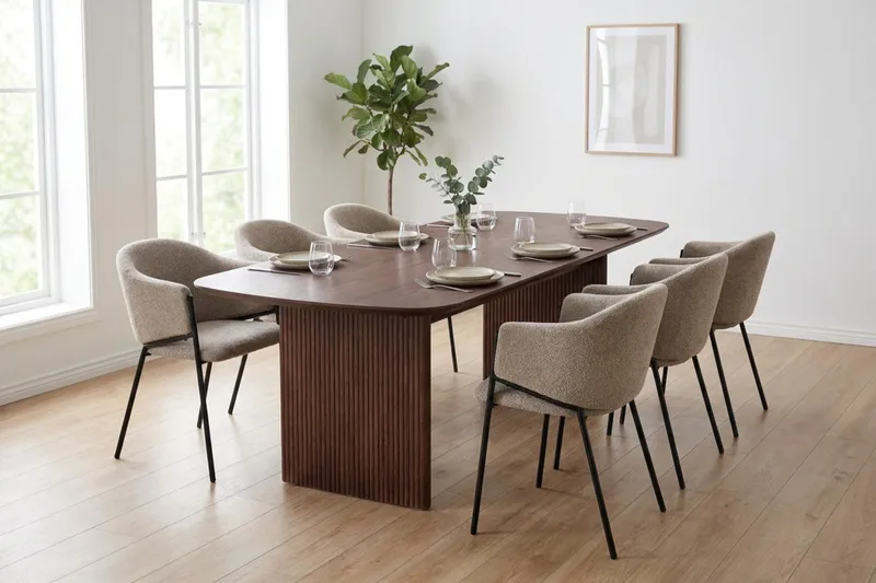 Alma spisegruppe rektangulær 220 cm valnøtt med 6 Filip spisestoler - Valnøtt - Møbler - Bord - Spisegrupper