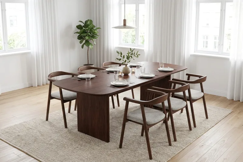 Alma spisegruppe rektangulær 220 cm valnøtt med 6 Jolie spisestoler - Møbler - Bord - Spisegrupper